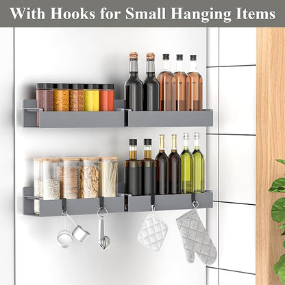 HuggieGems 4 Pack Magnetic Spice Rack Organizer for Refrigerator and Oven, Dark Grey Fridge Organizers and Storage for Kitchen