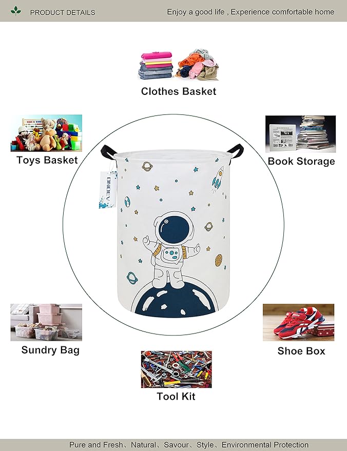 Round Space Astronaut Laundry Basket, Collapsible Laundry Hamper for Boys, Cute Galaxy Storage Bin, Waterproof Toy Storage for Kids Room, Nursery, Playroom, Boys Birthday Gift(Star astronaut)