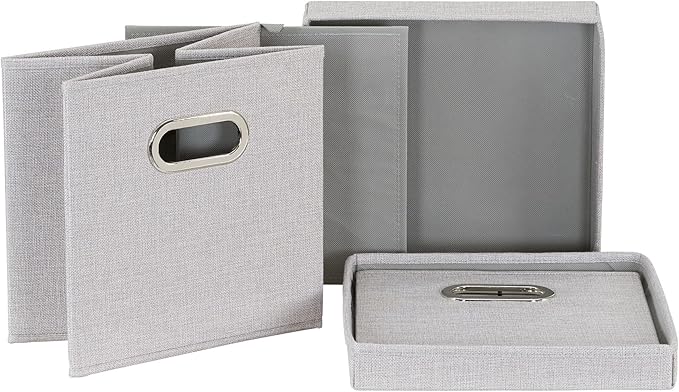 Household Essentials 804-1 Café Cube Bin Storage Set with Lids and Handles | 2 Pack | Silver Linen
