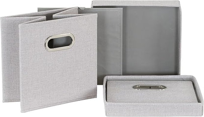 Household Essentials 804-1 Café Cube Bin Storage Set with Lids and Handles | 2 Pack | Silver Linen