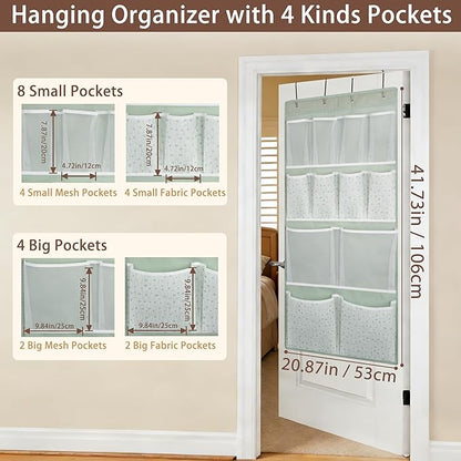 2 Pack- 12 Pocket Over Door Hanging Storage Organizer with 4 Kinds Pouch,Back of Closet Hanging Shelf Storage Organization for Sock,Hat,Underwear,Behind Door Caddy in Bedroom,Bathroom,Entrance,Dorm,RV