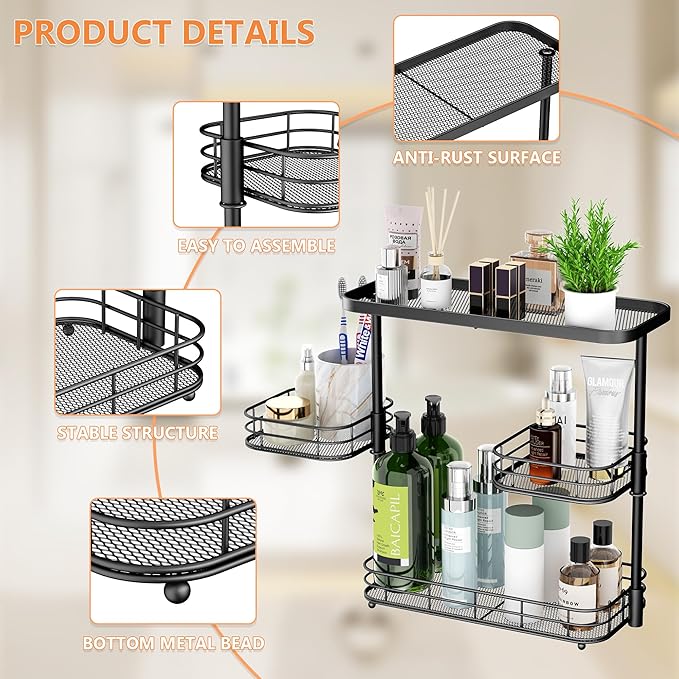 VITVITI 3 Tier Countertop Organizer, Metal Wire Vanity Organizer Storage, Mesh Sink Shelf Rack with 360 Rotating Basket, Black