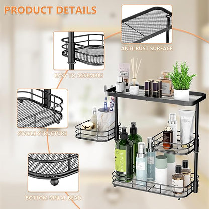 VITVITI 3 Tier Countertop Organizer, Metal Wire Vanity Organizer Storage, Mesh Sink Shelf Rack with 360 Rotating Basket, Black