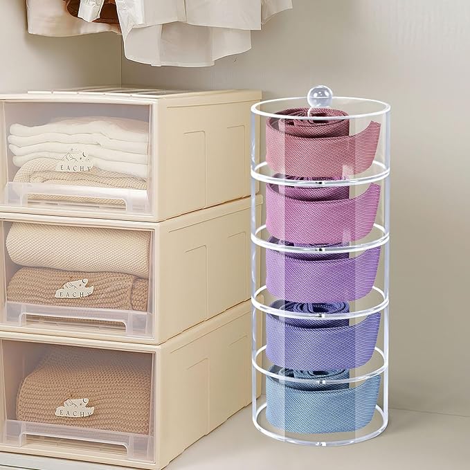 Belt Organizer, 5-Tier Acrylic Belt Storage & Holder for Closet, Clear Acrylic Display Case with Dust Cover for Belts Best Gift for Men And Husband (5-Tier)