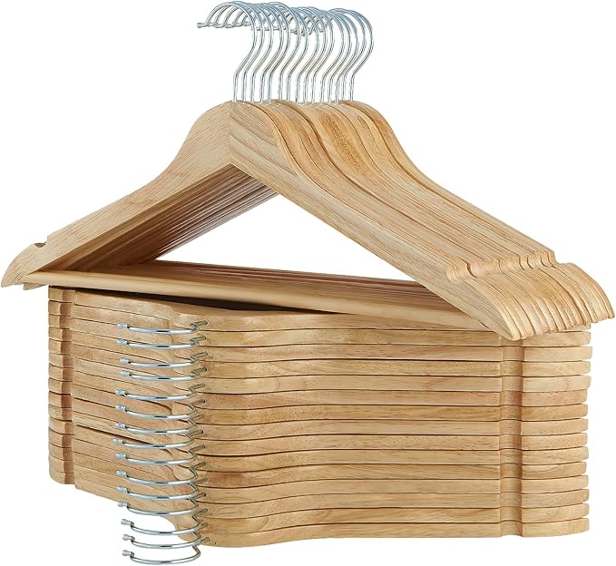 Solid Wooden Hangers 30 Pack, Wood Suit Hangers with Extra Smooth Finish, Precisely Cut Notches & Chrome Swivel Hook, Wooden Clothes Hangers for Shirt Coat Jacket Dress, Natural