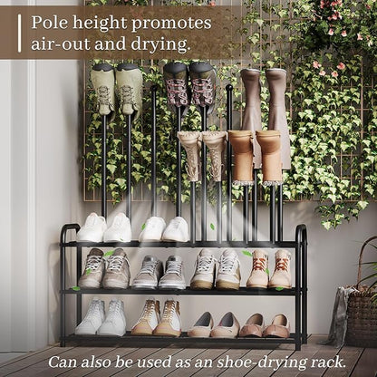 Kitsanery Shoe Rack - 3-Tier Metal Boot Rack Organizer for Entryway, Closet & Garage, Free Standing Shoe Shelf for Storage Tall Boots, Sneakers, Cowboy Boots, Black (Large - 8 Pairs)