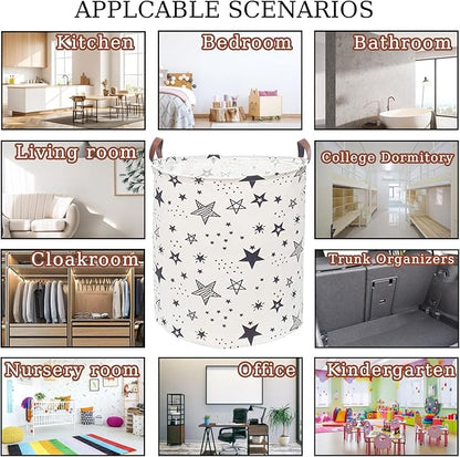 Waterproof Laundry Hamper Collapsible Laundry Basket Leather Handle Laundry Bag Large Clothes Storage Toy Organization for Bathroom Bedroom Laundryroom College Dorms (Caisanjiao-001)