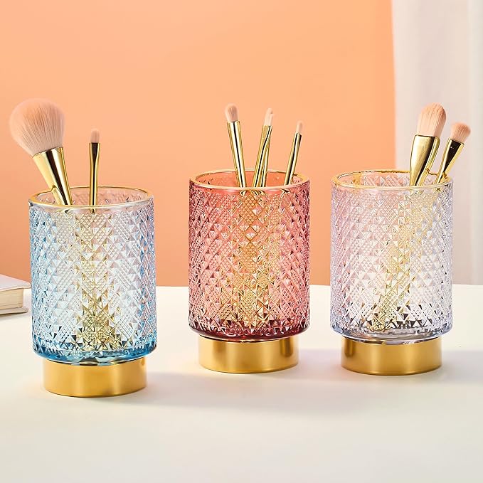 Makeup Brush Holder Organizer,Toothbrush Holders,Desk Pen Pencil Holder,Multifunctional Vintage Glass Brush Cup（A45-3-US）