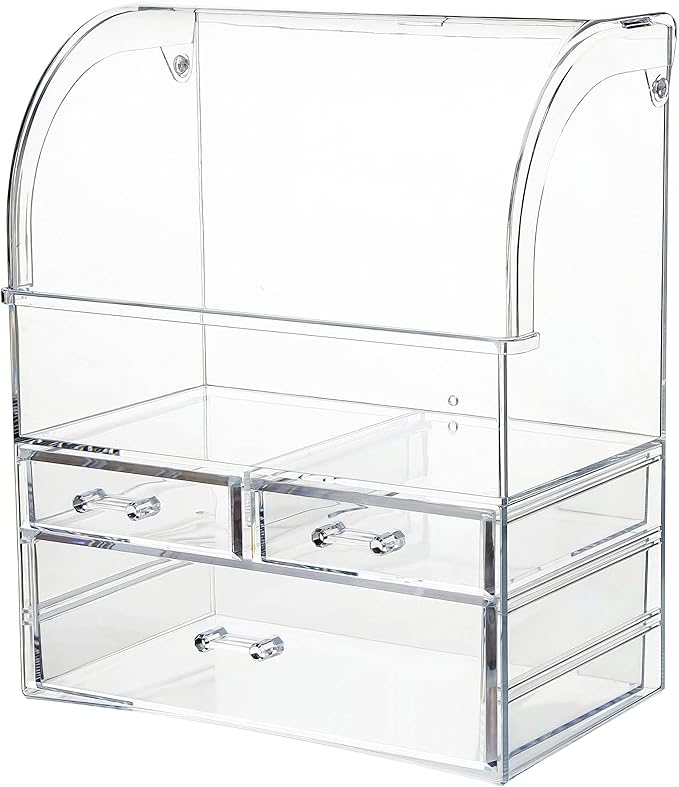 Clear Large Acrylic Makeup Organizer With Lid Cosmetic Storage Drawers Portable Makeup Organizers Dustproof And Waterproof Box For Women