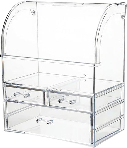 Clear Large Acrylic Makeup Organizer With Lid Cosmetic Storage Drawers Portable Makeup Organizers Dustproof And Waterproof Box For Women (14in)