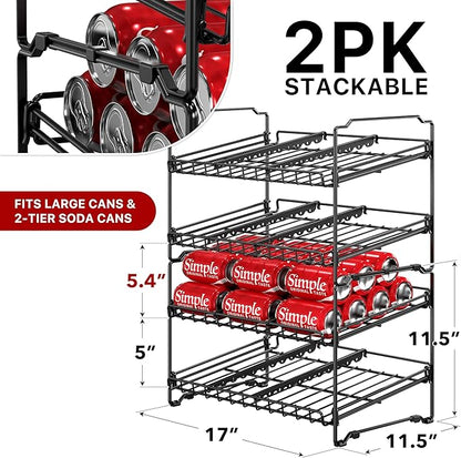 Simple Houseware 2 Tier Stackable Can Rack, Black, 2 Pack