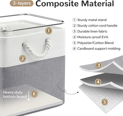 13 x 13 Inch Cube Storage Bins, 6 Pack Fabric Storage Basket with Handles, Foldable Boxes Organizer for Shelf Baskets for Home, Clothes (White/Grey)