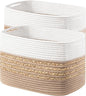 UBBCARE 2 Pack Baskets for Organizing, Woven Storage Baskets for Toys and Towel, Rectangle Cotton Rope Basket with Handles, 14''L x 8''W x9''H, Brown
