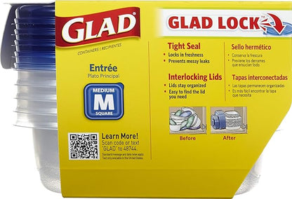 GladWare Entree Food Storage Containers, Medium Square Holds 25 Ounces of Food, 5 Count Set | Tupperware, Plastic Food Container, Meal Prep Container, Plastic Containers with Lids