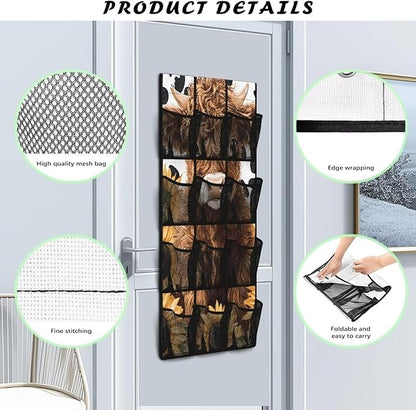 Highland Cattle Behind Door Organizer 12 Pockets Spotted Over The Door Organizer for School Sunflower Multi-Pocket Organizer Space Saving Multi-Funtion Storage Bag for Dorm