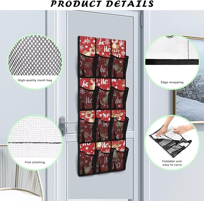 Elk HOHO Over The Door Closet Organizer for Christmas Home Decor,Large Capacity Behind Door Organizer Multi-Funtion Storage Bag,Space Saving Wall Hanging Storage with 12 Pockets