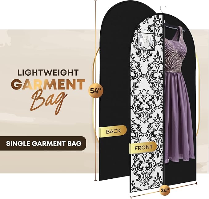 Luxury On the Go Long Formal Dress Bag – 54" Hanging Garment Bag for Dresses, Prom & Bridesmaid– Long Garment Bags for Hanging Clothes Lightweight & Tear-Resistant with Clear ID Window – 5 Pack
