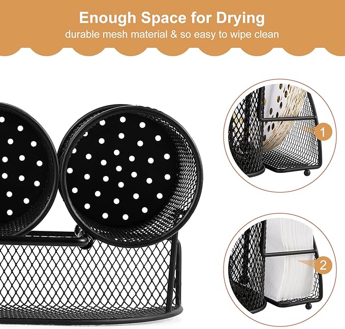 DTICON Utensil Organizer Silverware Caddy - Utensil Holder for Party Metal Cutlery Organizer Silverware Storage for Picnic Camping Buffet Kitchen Table (Black)