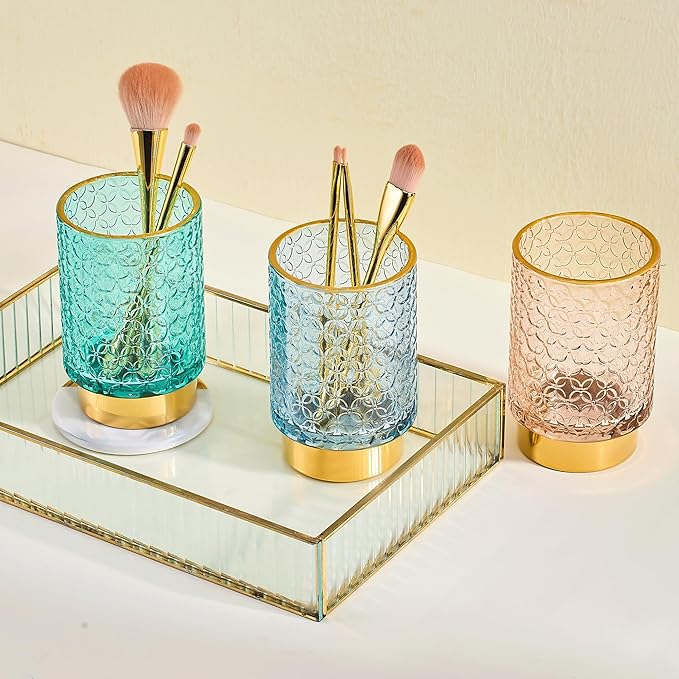 Makeup Brush Holder Organizer,Toothbrush Holders,Desk Pen Pencil Holder,Multifunctional Vintage Glass Brush Cup（A44-6-US）