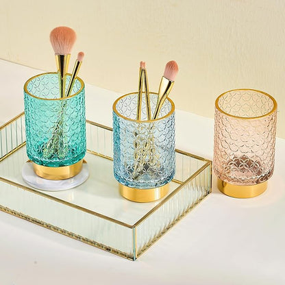 Makeup Brush Holder Organizer,Toothbrush Holders,Desk Pen Pencil Holder,Multifunctional Vintage Glass Brush Cup（A44-6-US）