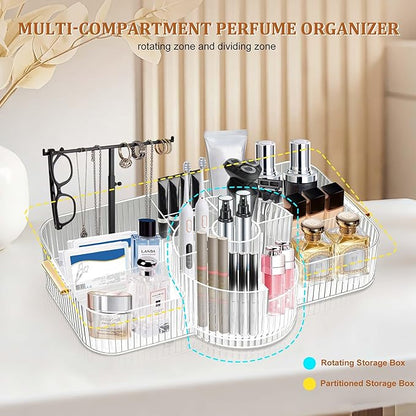 Spinning Makeup Organizer Countertop for Vanity,Dresser Organizer with Rotating Brush Holder,Beauty Storage Holder,Skincare Organizer,Perfume Organizer,Bathroom Counter Organizer