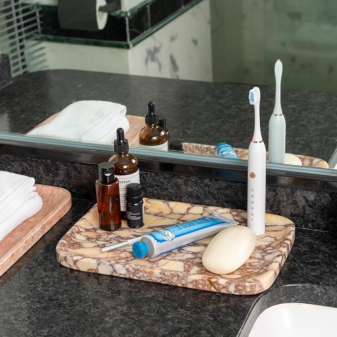 Karibiber Calacatta Marble Vanity Trays, Marble Bathroom Tray Countertop, Luxury Decorative Dresser Organizer, Purple&White Natural Stone Serving Tray for Kitchen, Perfume, Jewelry Holder Storage