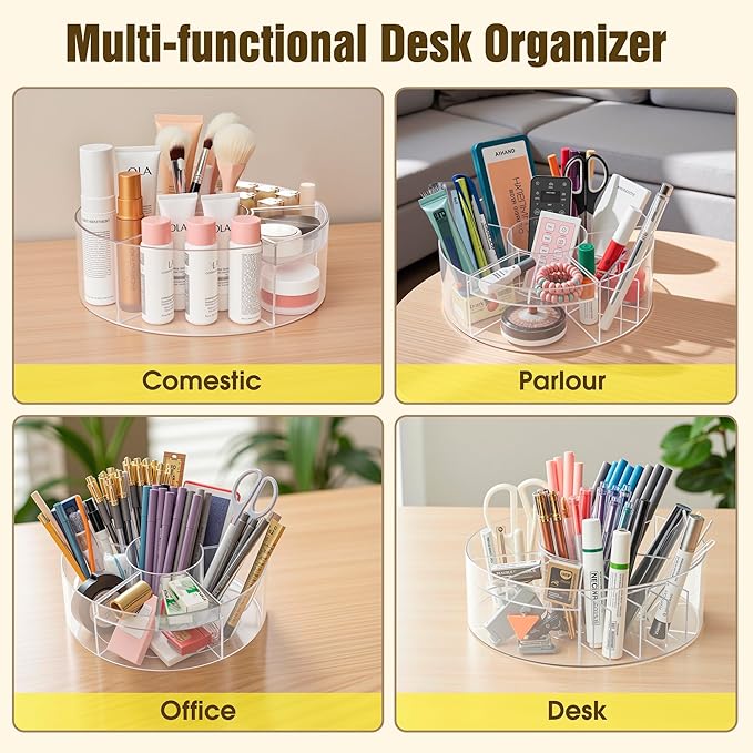 Lonian 360° Rotating Makeup Organizer, Adjustable Acrylic Cosmetic Storage, Cosmetic Organisers and Spinning Makeup Stand for Beauty Skincare
