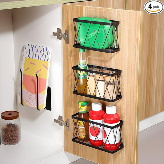 YIGII Cutting Board Holder + 3 Pack Adhesive Cabinet Door Organizer, Black Lid Storage Organizer with, Space Saving Lid Holder for Tupperware Storage Inside Cabinet, Pantry, Kitchen, Bathroom