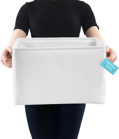 OrganiHaus 16x12.5in Canvas Storage Baskets 3 Pack | EXTRA LARGE Fabric Bins for Shelves | Linen Closet Organizer | Full Off-White