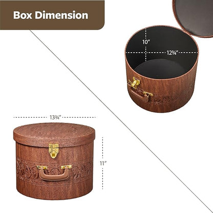 Creative Scents Large Hat Box for Men & Women Storage- Round Hat Box Container Easy Travel with Gold locking Lid and Sturdy Handle Great for Carrying & Protecting Round Hats and Caps. (Brown)