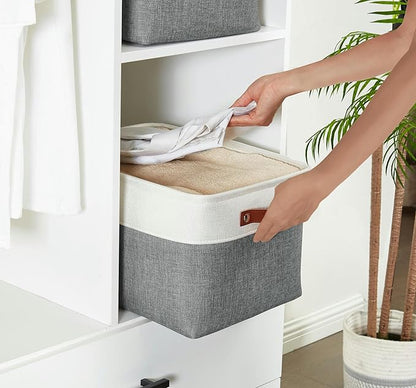 DECOMOMO Storage Bins, Extra Large Fabric Storage Baskets for Shelves, Decorative Linen Closet Organizer, 15.8 x 12.5 x 10 inches (Slate Grey & White, 3 Pack)