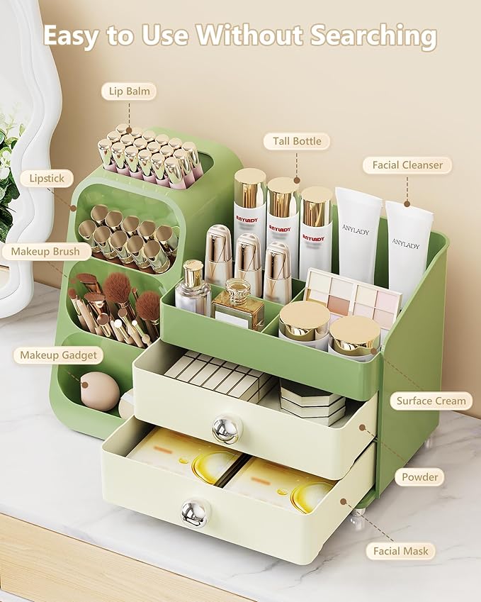 Anylady Large Capacity Makeup Organizer Countertop with Makeup Brush Holder for Vanity, Thickened Material, Bathroom Countertop Organizer Skin Care Perfumes Storage, Teen Girl Gifts for 13-25 Year