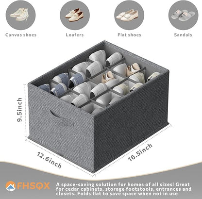 FHSQX 2 Pack Shoe Organizer for Closet,Foldable Shoe Organizer,Fits up to 24 Pairs,Storage Containers With Bottom Support for Shoes