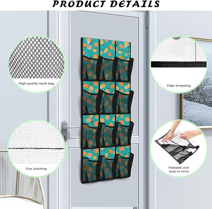 12 Large Pockets Over the Door Shoe Organizer Lemon Hanging Shoe Rack for Closet Fodable Shoe Hanger for Space Saving Shoe Holder