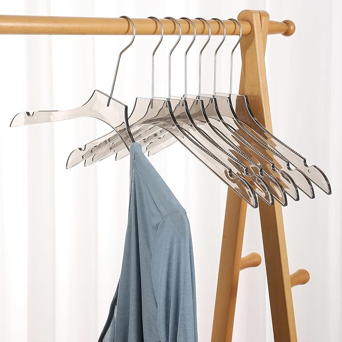 Crystal Clear Acrylic Clothes Hangers 20 Pack, Thin Non-Slip Suit Hangers, Heavy Duty Transparent Hangers for Closet Organization, Space-Saving(Smoky Gray)