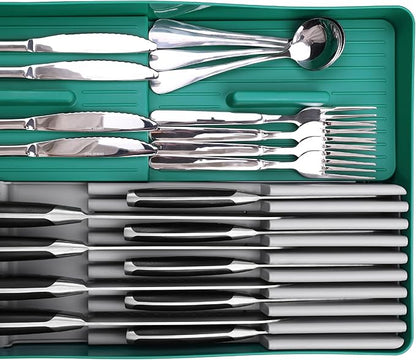 linoroso Knife Drawer Organizer Silverware Drawer Organizer with Kitchen Organizer, Cutlery Drawer Organizer Utensil Drawer Organizer for Knives, Flatware, and Utensils, BPA Free Secure Storage Tray