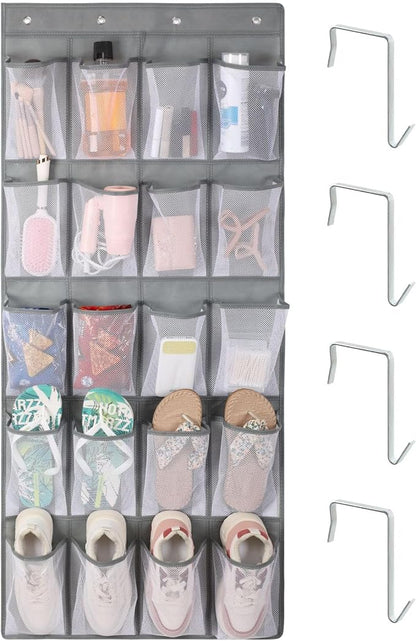 F-color Large Hanging Organizer - Over the Door Shoe Organizer, Cruise Essentials for Closet & Pantry, 20 Breathable Mesh Pockets, Space Saving Hanging Storage Holder with 4 Heavy-Duty Metal Hooks