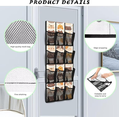 12 Large Mesh Pockets Over the Door Shoe Organizer Cute Cat Hanging Shoe Rack for Closet Shoe Organizer Door Hanger for Bedroom Bathroom