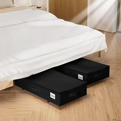 Vincona Under Bed Storage with Wheels, Rolling Under Bed Storage Containers with Label Holders for Clothes, Shoes and Blankets, Underbed Shoe Organizer with Cover, 2 Pack Black (30.71x15.7x7.28 in)