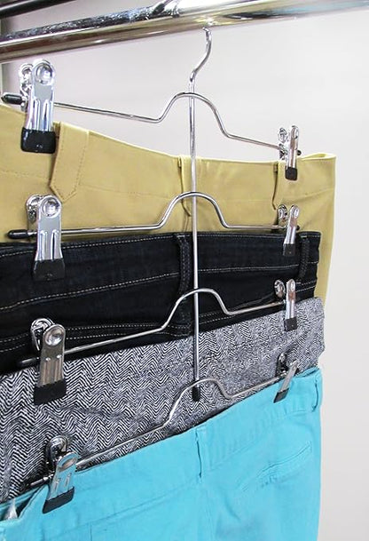 NAHANCO NH4TPH 4-Tier Pant Hanger with Clips for Closet Organization - 3/Pack, Chrome