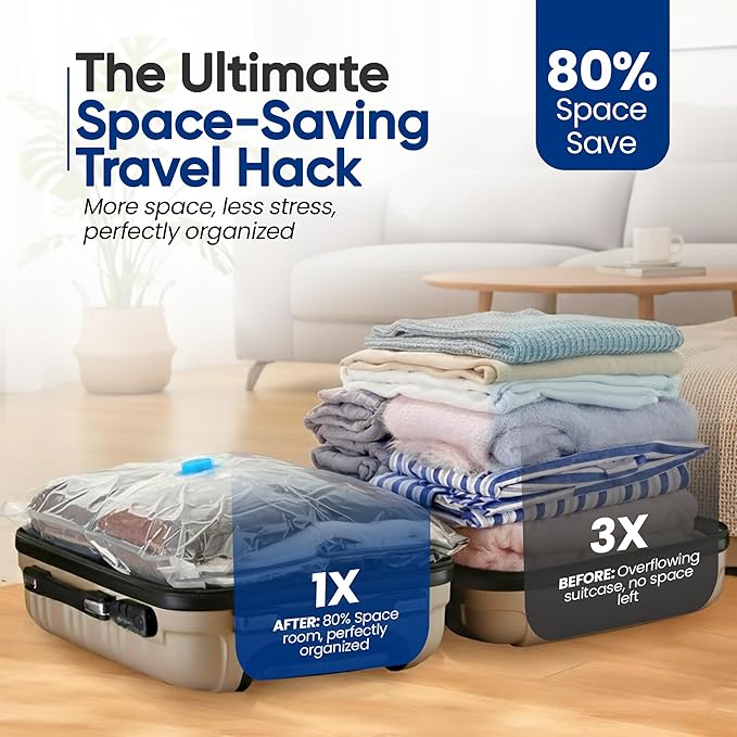20 Pack Vacuum Storage Bags for Clothing Travel – Compressed Vacuum Seal Bags with Rechargeable Air Pump – Carry-on Size Small, Medium & Large Space Saver Storage Bag for Suitcase and Luggage