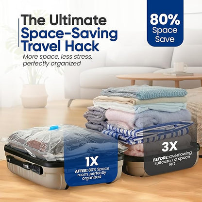 20 Pack Vacuum Storage Bags for Clothing Travel – Compressed Vacuum Seal Bags with Rechargeable Air Pump – Carry-on Size Small, Medium & Large Space Saver Storage Bag for Suitcase and Luggage