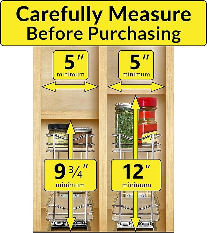 LYNK PROFESSIONAL® Pull Out Spice Organization for Cabinets - 4-3/8 inch Wide – Spice Rack for Inside Cabinets, Slide Out Spice Rack Organizer for cabinet – Pull Out Spice Rack, Sliding 2 Tier Chrome