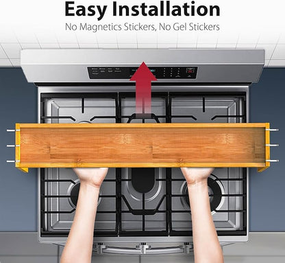 IIIOIIIA Bamboo Over the Stove Spice Shelf for Kitchen, 31.5" Spice Rack Organizer Shelf with 6 hooks, 11.4" Height Extra Storage Countertop, Easy to Assemble