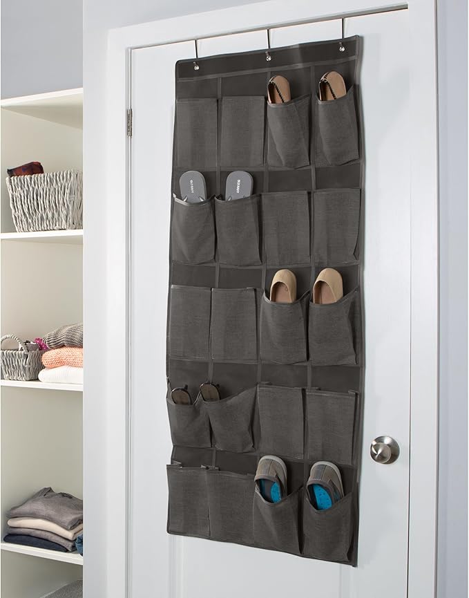 Simplify 20 Pocket Over The Door Hanging Shoe Organizer in Grey