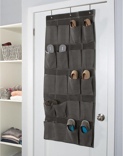 Simplify 20 Pocket Over The Door Hanging Shoe Organizer in Grey