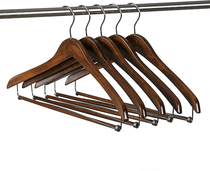Quality Hangers Wooden Hangers Beautiful Sturdy Suit Coat Curved Hangers Great for Travelers Heavy Duty Hanger with Locking Bar - Retro Finish (20)