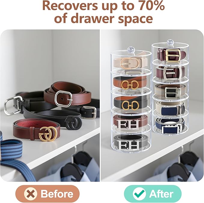 Belt Organizer, 5-Tier Acrylic Belt Storage & Holder for Closet, Clear Acrylic Display Case with Dust Cover for Belts Best Gift for Men And Husband (5-Tier)