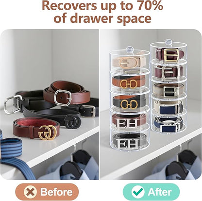 Belt Organizer, 5-Tier Acrylic Belt Storage & Holder for Closet, Clear Acrylic Display Case with Dust Cover for Belts Best Gift for Men And Husband (5-Tier)