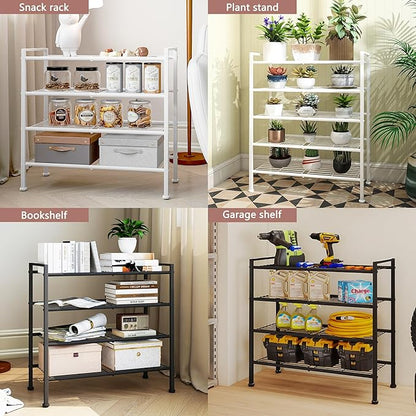 4-Tier Shoe Rack,Metal Simple Narrow Shoe Storage Organizer Shelf for Closet,Entryway, Bedroom,Garage (Black, 4 Tier)